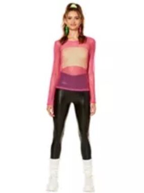 MEDIUM Neon Pink Mesh Retro 80’s Fishnet Long Sleeve Top
